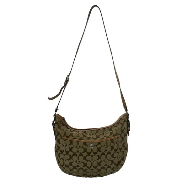 Auth COACH Signature/Ergo 1468 Khaki Beige Jacquard Leather - Shoulder Bag - Picture 1 of 9